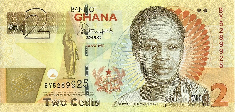 Банкнота номиналом 2 седи. Гана. 2015 год