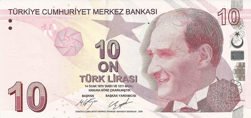 Банкнота номиналом 10 турецких лир. Турция. 2009 год