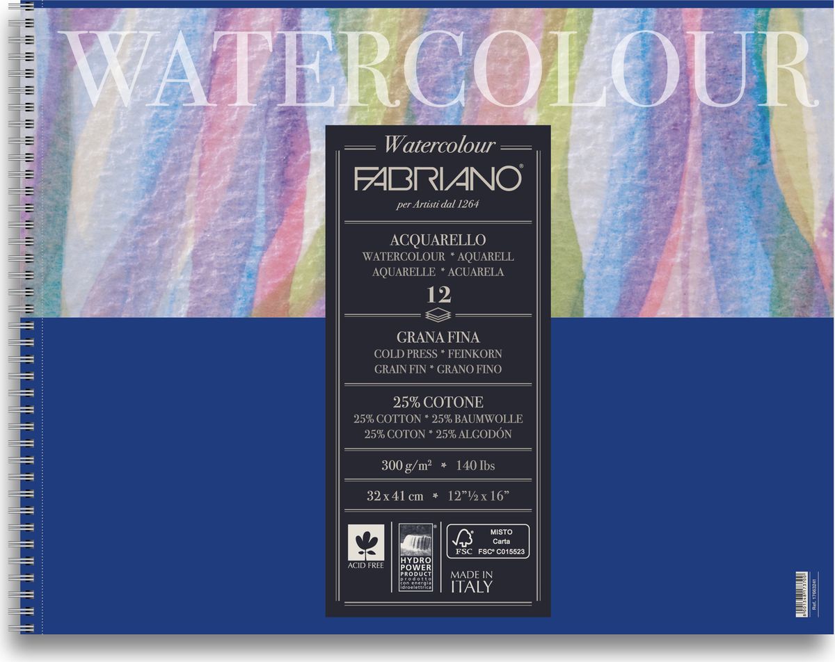 Fabriano Альбом для акварели Watercolour Studio 12 листов 1766324117663241 Fabriano Альбом для акварели Watercolour Studio 12 листов 1766324117663241Fabriano Watercolour Studio может быть использована для акварели, темперы, гуаши, акрила, чернил, и графита.Бумага изготавливается из смеси высококачественной целлюлозы и хлопка (25%). Отсутствие кислот в составе гарантирует длительную сохранность готовых работ. Бумага Watercolour Studio прекрасно подойдет для начинающих художников и студентов.