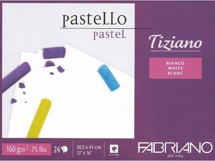 Fabriano Альбом для пастели Tiziano цвет черный 24 листа46730541 Fabriano Альбом для пастели Tiziano цвет черный 24 листа46730541Бумага для пастели Tiziano одна из самых популярных в мире. Бумага может быть использована не только для сухих техник (пастель, уголь, сепия, сангина, карандаш, акварельные краски и гуашь), но и для дизайнерских работ (скручивание, резка, склеивание, создание карт и т.д.).Tiziano изготавливается из целлюлозы и хлопка (40%). В состав не входят кислоты, что обеспечивает высокую светостойкость готовой работы. Благодаря зернистой, чуть шероховатой фактуре обеспечивается сцепление материалов с поверхностью бумаги.