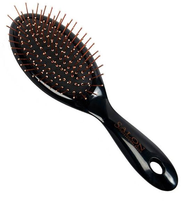 Щетка для волос массажная Salon Professional 8242СР, антибактериальная, пластиковая, зубцы - металлические штифты, L 220 мм334-8242CP Щетка для волос массажная Salon Professional 8242СР, антибактериальная, пластиковая, зубцы - металлические штифты, L 220 мм334-8242CPГлавной особенностью этой коллекции являются медные штифты, которые обладают антибактериальными свойствами. Благодаря использованию этих массажных щёток ваши волосы с каждым следующим применением становятся блестящими и здоровыми.Способ применения:Равномерное и гладкое расчёсывание волос.