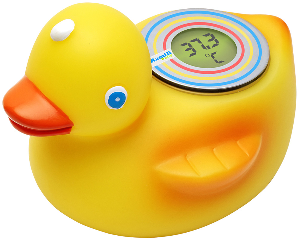 Ramili Термометр для воды BTD100 DuckBTD100 Ramili Термометр для воды BTD100 DuckBTD100Детский термометр Утенок для ванной Ramili Bath Thermometer BTD100 от английского производителя детских товаров под торговой маркой Ramili Baby. Измеряет температуру воды в ванной, включается и выключается автоматически. Утенок - это не только надежный, удобный и качественный термометр, он в тоже время является отличной игрушкой для малыша. Температура воды отображается на LCD-дисплее, который оснащен подсветкой для большего удобства родителей. В зависимости от температуры воды в ванне изменяется цвет подсветки дисплея: слишком холодная, нормальная температура или вода слишком горячая.Детский термометр для ванны Ramili BTD100 Duck включается автоматически при соприкосновении с водой и выключается автоматически, если он не помещен в воду. Термометр работает от обычных батареек, которые надежно защищены от попадания влаги, а при необходимости их легко заменить.