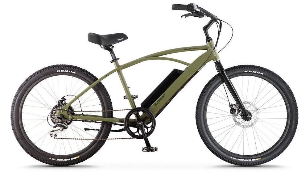 Электровелосипед Jucied Bikes Ocean Current 11, цвет: темно-зеленый. OC11SAGOC11SAG Электровелосипед Jucied Bikes Ocean Current 11, цвет: темно-зеленый. OC11SAGOC11SAGЭлектровелосипед Jucied Bikes Ocean Current 11 отличается очень высоким качеством изготовления стандартной рамы и красочного покрытия. Это обеспечивает надежность и безопасность велогибрида. И на нем очень приятно ездить.С левой стороны расположена панель управления, на ней имеются следующие функции: уровень заряда аккумулятора, режимы скоростей и кнопка включения/выключения.Правая ручка дополнена удобным механическим тормозом. Дисковые механические тормоза обеспечивают плавное торможение, и уверенную остановку практически на любой поверхности.Педали с широкой платформой дополнены небольшими шипами, что позволяет удобно и надежно поставить ногу.Передняя амортизационная вилка, достойно отработает все неровности, спуски и ямы, которые попадут под переднее колесо.Электродвигатель в паре с емким аккумулятором 10,4 Ah за считанные секунды разгоняют данный велогибрид до 50 км/ч.Характеристики:Новые более мощные велогибриды имеют 9 транзисторных контроллеров 48 вольт.Максимальная скорость: 50 км/ч.Дальность хода: до 90 км.Редукторный двигатель: 500 Вт.Датчик хода и датчик дроссельной заслонки.1 7.4 AA Super Extended Range & 8,8 Ah Hyper Extended Range Packs совместимы со всеми OceanCurrents.Классический стиль крейсера прекрасно сочетается с балансной батареей на 48 В.Современные чувствительные педали усиливают прокрутку до 1000 раз в секунду. Сгладьте полосу или поднимите скорость до 50 километров в час.