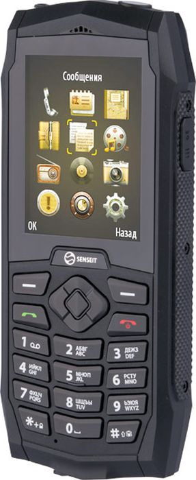 Senseit P110, BlackSENSEIT P110 чёрный Senseit P110, BlackSENSEIT P110 чёрныйSenseit P110 - всепогодный телефон с уровнем защиты IP68 и поддержкой двух SIM-карт. Компактный и прочный помощник!Он подойдет представителям тех профессий, которые ежедневно сталкиваются с трудностями и не привыкли сидеть на одном месте. Строители, военные, альпинисты, поклонники экстремальных видов спорта – все они оценят защитные функции Senseit P110.Телефон соответствует стандарту IP68 - он не боится пыли и грязи и легко выдержит длительное погружение в воду, а поддержка двух активных SIM-карт позволит его владельцу оставаться на связи в любой экстремальной ситуации.Если вы цените надежность и не хотите переплачивать за ненужные функции, тогда этот телефон для вас!Телефон сертифицирован EAC и имеет русифицированную клавиатуру, меню и Руководство пользователя.