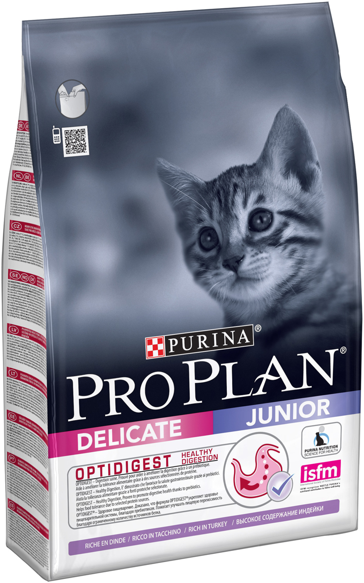 Корм сухой Pro Plan Delicate, для котят с чувствительным пищеварением, с индейкой, 3 кг12293285 Корм сухой Pro Plan Delicate, для котят с чувствительным пищеварением, с индейкой, 3 кг12293285Сухой корм Pro Plan Delicate - полнорационный корм для котят с чувствительным пищеварением. Правильное функционирование пищеварительной системы имеет важное значение для получения питательных веществ, необходимых вашему котенку для развития и роста. Корм с комплексом Optidigest повышает здоровье пищеварительной системы котят, испытывающих дискомфорт в желудочно-кишечном тракте. Клинически доказано: Optidigest содержит отобранный источник пребиотиков для улучшения баланса микрофлоры кишечника. Корм легко усвояемый, обладает замечательными вкусовыми свойствами и придется по вкусу даже самым капризным котятам.