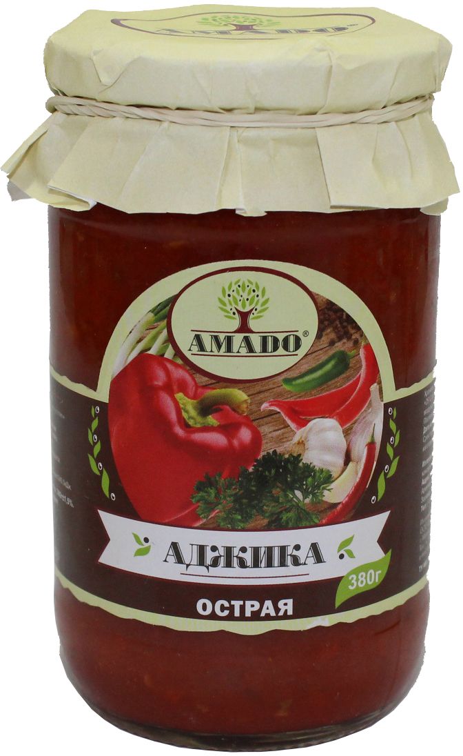 Amado аджика острая, 380 г38 Amado аджика острая, 380 г38Экологически чистый продукт. Чистейшая горная вода позволяет почувствовать истинный вкус наших овощей. Отсутствуют усилители вкуса, консерванты и ГМО.