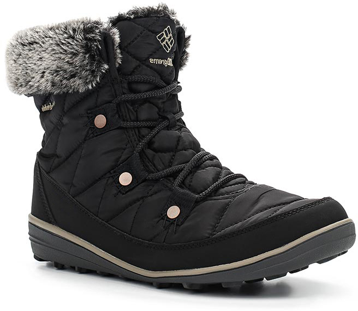 Ботинки женские Columbia Heavenly Shorty Omni-Heat, цвет: черный. 1691541-010. Размер 9 (40,5)1691541-010 Ботинки женские Columbia Heavenly Shorty Omni-Heat, цвет: черный. 1691541-010. Размер 9 (40,5)1691541-010Женские ботинки Heavenly Shorty Omni-Heat от Columbia выполнены из высококачественного комбинированного материала с технологией Omni-Tech, которая защищает обувь от осадков. Подкладка с технологией Omni-Heat сохранит ваши ноги в тепле. Утеплитель Insulated плотностью 200 гр. не позволит ногам замерзнуть. Подкладка в верхней части голенища выполнена из искусственного меха. Шнуровка надежно фиксирует модель на ноге. Подошва выполнена из гибкого, легкого материала обладающего отличной амортизацией. Подметка с технологией Omni-Grip со специальным рисунком протектора обеспечит надежное сцепление на любых зимних поверхностях. Верх ботинок декорирован вышитым логотипом бренда и отделкой из искусственного меха.