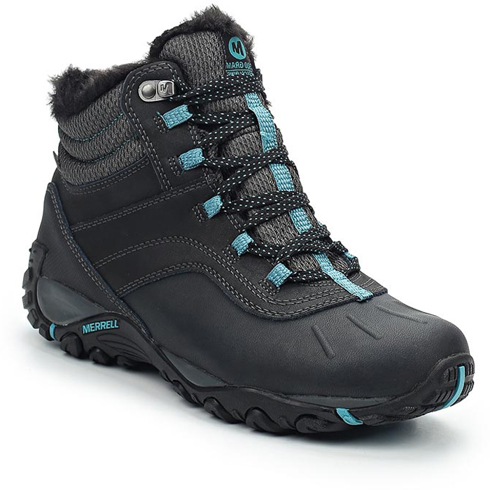 Ботинки женские Merrell Atmost Mid Wtpf, цвет: черный, голубой. 324906C. Размер 7 (37,5)324906C Ботинки женские Merrell Atmost Mid Wtpf, цвет: черный, голубой. 324906C. Размер 7 (37,5)324906CУтепленные женские ботинки Merrell отлично подойдут для путешествий в холодное время года. Модель, выполненная из высококачественных материалов, дополнена контрастной прострочкой и на язычке фирменной нашивкой. Верх обуви оформлен меховой опушкой. Классическая шнуровка надежно зафиксирует изделие на ноге. Стелька из текстиля и подкладка из синтетического меха, не дадут ногам замерзнуть. Нейлоновый супинатор поддерживает свод стопы. Подошва с рифлением обеспечивает отличное сцепление на любой поверхности. В таких ботинках вашим ногам будет уютно и комфортно.