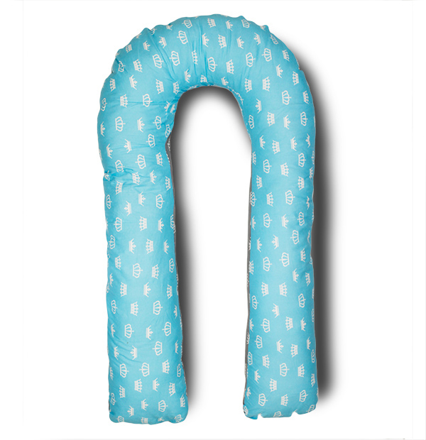 Body Pillow Подушка для беременных U-образная с наполнителем холлофайбер цвет двухстороняя с белыми коронами на сером цвет голубом фоне