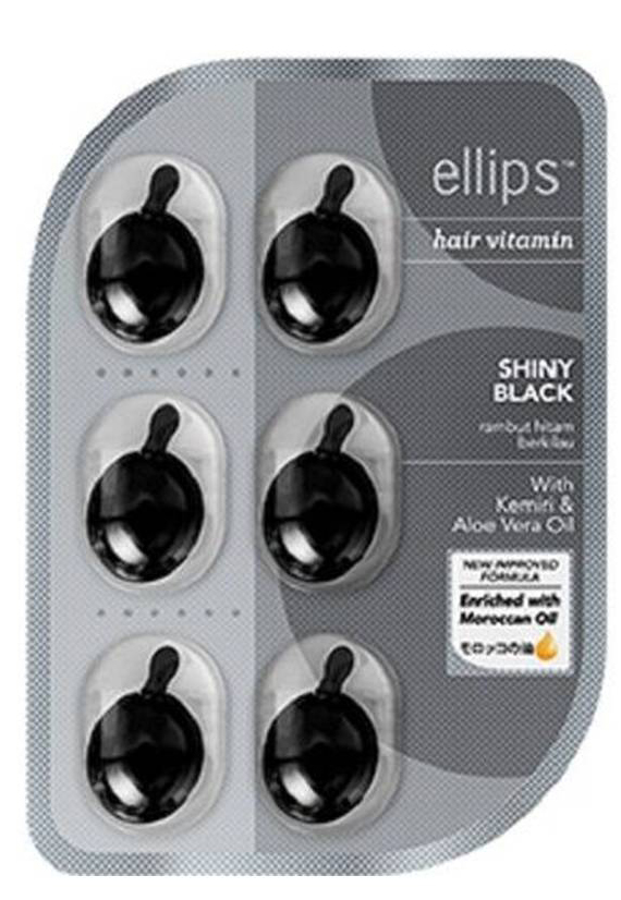 Витамины для волос Ellips Shiny Black (для придания блеска волосам, для темных волос), блистер 6 шт