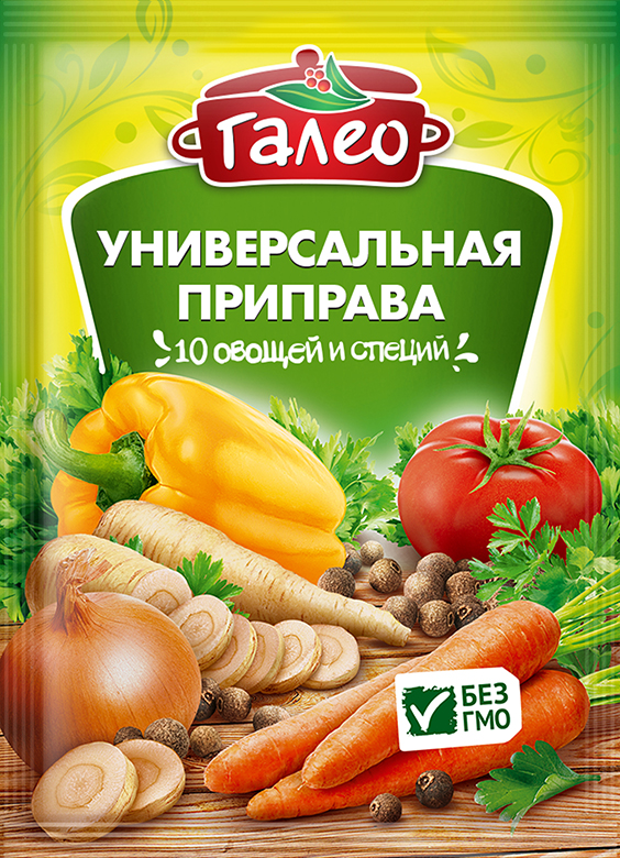 Galeo универсальная приправа с овощами, 75 г901296628 Galeo универсальная приправа с овощами, 75 г901296628Уникальная композиция из овощей, пряных трав и специй, которая придает приготовляемым с ней блюдам глубокий аромат с нотами лаврового листа и душистого перца и яркий неповторимый вкус. Пищевая ценность (средние значения) 100 г продукта: белки 8,2 г, жиры 0,2 г, углеводы 16,9 г.