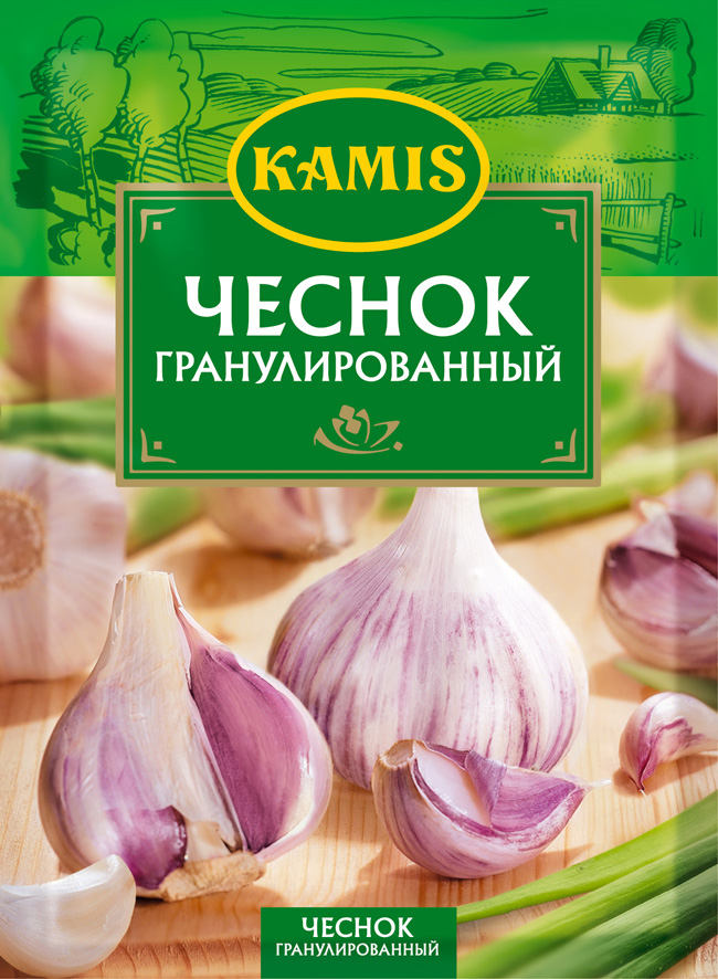 Kamis гранулированый чеснок, 25 гYA70-R Kamis гранулированый чеснок, 25 гYA70-RВсегда чувствуется, когда еда приготовлена с любовью! Вдохновляйтесь продуктами Kamis, готовьте блюда, полные любви, и делитесь настоящими чувствами с самыми близкими.Чеснок гранулированный — это высушенные, очищенные и измельченные луковицы многолетнего травянистого растения из семейства амариллисовые. Аромат: характерный, острый. Вкус: острый, жгучий.
