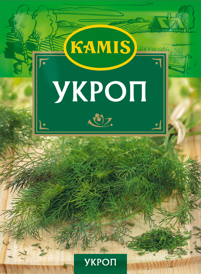 Kamis укроп, 8 гYA71-R Kamis укроп, 8 гYA71-RВсегда чувствуется, когда еда приготовлена с любовью! Вдохновляйтесь продуктами Kamis, готовьте блюда, полные любви, и делитесь настоящими чувствами с самыми близкими.Укроп - высушенная и измельченная зелень пряного растения из семейства зонтичных. Аромат: древесный, с цитрусовыми и свежими нотами. Вкус: характерный, со свежими нотами.Пищевая ценность (средние значения) 100 г продукта: белки 23,9 г, жиры 5,0 г, углеводы 19,3 г.
