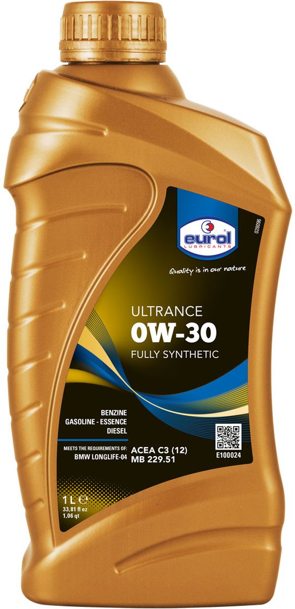 Масло моторное EUROL Ultrance, класс вязкости 0W-30, 1 лE100024-1l Масло моторное EUROL Ultrance, класс вязкости 0W-30, 1 лE100024-1lПолностью синтетическое моторное масло на основе низкой технологии SAPS для бензиновых и дизельных двигателей.Eurol Ultrance 0W-30 представляет собой полностью синтетическое моторное масло для бензиновых и дизельных двигателей легковых автомобилей.Eurol Ultrance 0W-30 обеспечивает чрезвычайно быструю и стабильную масляную пленку при холодном пуске, при низких температурах и обеспечивает высокую термическую стабильность при тяжелых эксплуатационных условиях.Моторное масло Eurol Ultrance 0W-30 обеспечивает максимальную защиту от ржавчины и коррозии, специальные присадки сохраняют все части свободными от грязи, шлама и отложений.Eurol Ultrance 0W-30 усиливает действие сажевого фильтра (DPF) и продлевает срок его службы, избегая его загрязанения.Моторное масло Eurol Ultrance 0W-30 подходит для автомобилей BMW, Mercedes-Benz и Mazda, а также для других современных двигателях с высокой производительностью.