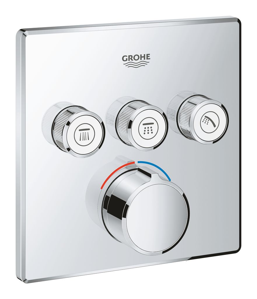 Внешняя часть смесителя Grohe Grohtherm SmartControl. 2914900029149000 Внешняя часть смесителя Grohe Grohtherm SmartControl. 2914900029149000комплект верхней монтажной части дляGROHE Rapido SmartBox 35 600 000металлическая накладная панель с GROHE QuickFix (скрытые эксцентрики, уплотнение, скрытый монтаж), регулируемая на 6°GROHE StarLight хромированная поверхностьSmartControl нажать для вкл/выкл, повернуть для увеличения напора воды от режима EcoJoy до максимального напора водызаменяемые символыкартриджа для смешивания водывозможность одновременного включения нескольких точек водоотводабез встроенного механизмараспределение расхода:выход A = 22 л/минвыход B = 26 л/минвыход C = 22 л/мин
