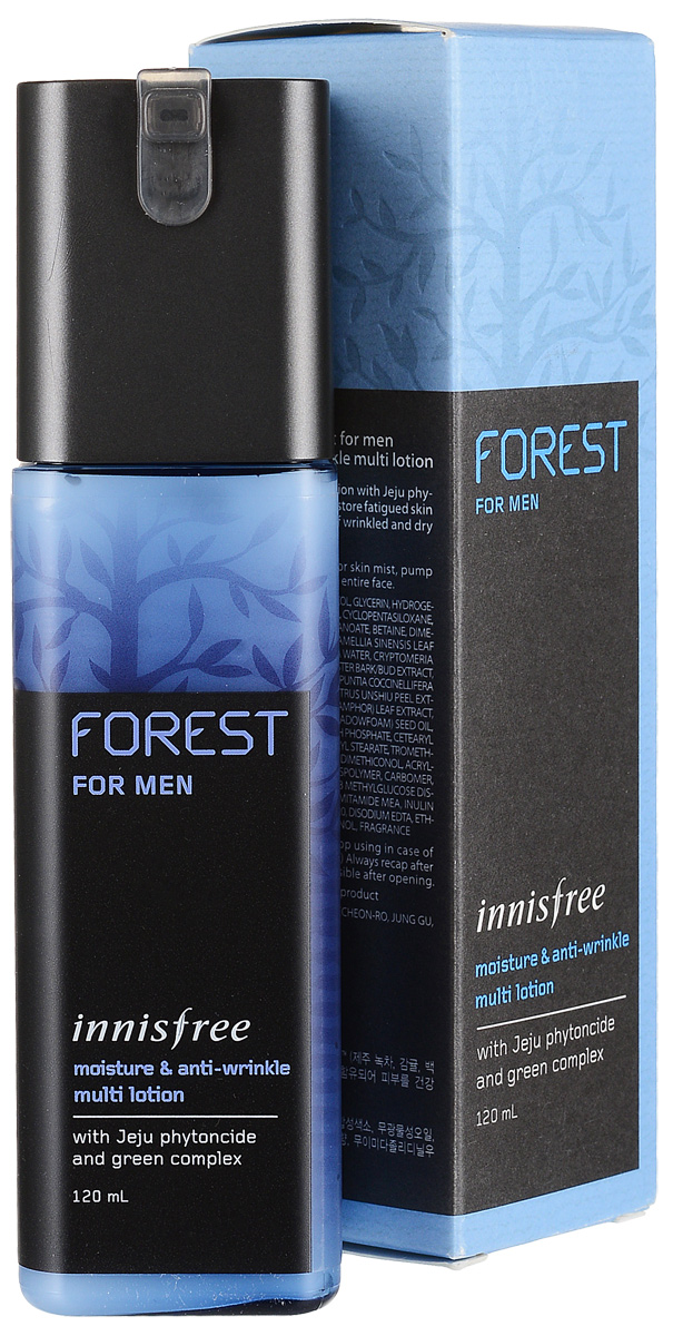 Innisfree Увлажняющий и антивозрастной мульти-лосьон с экстрактом лесных трав, мужская линия, 120 мл945685 Innisfree Увлажняющий и антивозрастной мульти-лосьон с экстрактом лесных трав, мужская линия, 120 мл945685Глубокоувлажняющая эссенция для мужской кожи. Содержит комплекс фитонцидос с острова Чечжудо: сосна, камфора, кипарис- которые предотвращают появление воспалений, а также экстракты зеленого чая, орхидеи, катуса и камелии для глубокого увлажнения. Натуральные олигосахариды глубоко увлажняют и поддерживают естественный рН кожи. Содержит активный коллаген, оказывающий омолаживающее воздействие.