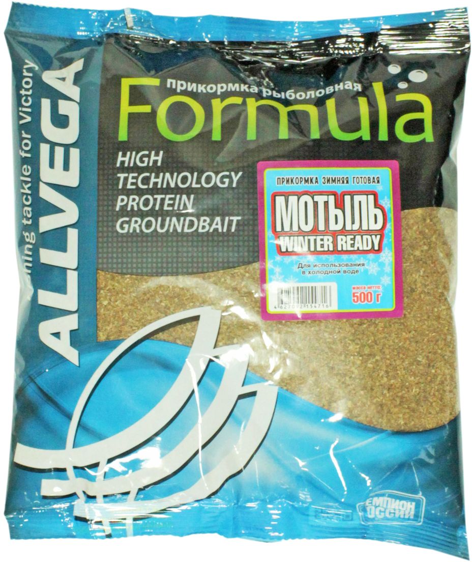 Прикормка Allvega Formula Winter Ready, мотыль, 500 г65850 Прикормка Allvega Formula Winter Ready, мотыль, 500 г65850Новая серия зимней прикормки готовой к применению Winter Ready! Уникальность этой прикормки заключается в том, что придя на водоем вам не надо тратить время на увлажнение и приготовление прикормки. Прикормка полностью готова к применению!Нужно только открыть пакет, сформировать прикормочный шар и прикормить точку ловли. Это свойство особенно оценят любители подледной ловли, когда часто крайне проблематично, находясь на льду, замачивать и готовить прикормку. В зависимости от силы сжатия легко регулировать время распада прикормки, например легкое сжатие для стоячей воды и более сильное для течения. Эффективна не только при ловле со льда, но и при ловле в открытой холодной воде. Отлично сочетается с кормовым мотылем, опарышами и другими живыми компонентами.