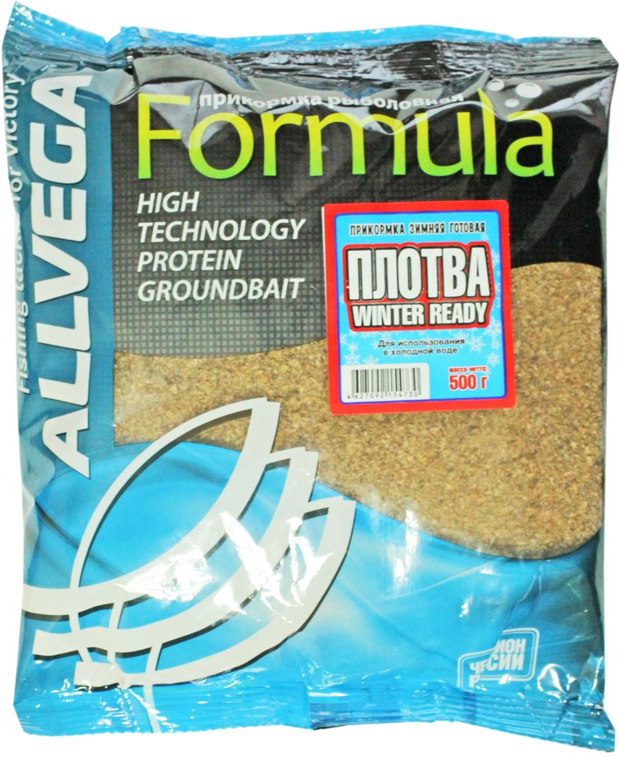 Прикормка Allvega Formula Winter Ready, плотва, 500 г65851 Прикормка Allvega Formula Winter Ready, плотва, 500 г65851Новая серия зимней прикормки готовой к применению Winter Ready! Уникальность этой прикормки заключается в том, что придя на водоем вам не надо тратить время на увлажнение и приготовление прикормки. Прикормка полностью готова к применению!Нужно только открыть пакет, сформировать прикормочный шар и прикормить точку ловли. Это свойство особенно оценят любители подледной ловли, когда часто крайне проблематично, находясь на льду, замачивать и готовить прикормку. В зависимости от силы сжатия легко регулировать время распада прикормки, например легкое сжатие для стоячей воды и более сильное для течения. Эффективна не только при ловле со льда, но и при ловле в открытой холодной воде. Отлично сочетается с кормовым мотылем, опарышами и другими живыми компонентами.