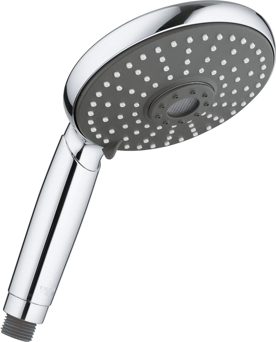 Ручной душ Grohe Vitalio Rain, цвет: хром. 2730200027302000 Ручной душ Grohe Vitalio Rain, цвет: хром. 2730200027302000Душ ручной Grohe Vitalio Rain поможет вам отдыхать душой и телом. Душ изготовлен из высококачественного металла с хромированной поверхностью. Технология DreamSpray обеспечивает равномерное распределение потока воды через все форсунки. Технология DreamSpray обеспечивает равномерное распределение потока воды через все форсунки. Благодаря системе предотвращения известкования SpeedClean, для очищения душевого диска от известкового налета достаточно бережно его протереть. Износостойкое хромированное покрытие StarLight придает ручному душу неприхотливость в уходе, а также восхитительное сияние, которое немедленно преображает интерьер ванной комнаты и со временем не тускнеет. Для защиты от повреждений в случае падения ручной душ снабжен силиконовым кольцом ShockProof.Душ имеет универсальное крепление, подходящее к любому стандартному шлангу, может использоваться с проточным водонагревателем.
