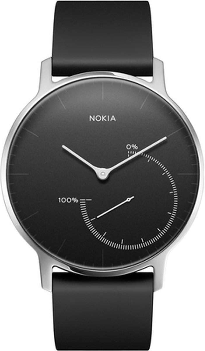 Nokia Steel, Black фитнес-трекер70286003 Nokia Steel, Black фитнес-трекер70286003Фитнес-трекер Nokia Steel поможет вам больше двигаться, лучше спать и просто чувствовать себя лучше.Просто и эффективно. Никаких кнопок. Никаких индикаторов, требующих расшифровки. Не нужно проверять свой телефон каждый раз. Аналоговый циферблат дает вам непрерывную и четкую информацию о вашем ежедневном прогрессе.Nokia Steel автоматически синхронизируется с приложением Health Mate и позволяет получить подробную картину своих дней и ночей с помощью наглядных цветных графиков, которые покажут всю вашу активность – от анализа сна до сжигаемых калорий.Отличное приложение Health Mate поощрит за достижения, предложит совет, а также позволит бросить вызов друзьям для дополнительной мотивации и прогресса.Благодаря корпусу из нержавеющей стали 316L, Nokia Steel сочетает в себе прочность и превосходный внешний вид. Отслеживание активности: шаги, пройденная дистанция, плавание, бег и сжигание калорийКонтроль сна: анализ цикла сна и будильникАвтоматическая синхронизация: держите все данные на своем смартфонеКорпус из нержавеющий стали с силиконовым ремешкомЗарядка не требуется: аккумулятор работает до 8 месяцев