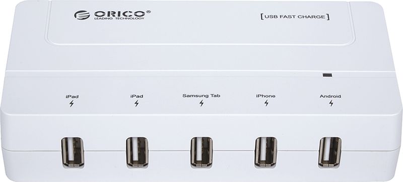 Orico DCH-5U-PRO, White сетевое зарядное устройствоORICO DCH-5U-PRO Orico DCH-5U-PRO, White сетевое зарядное устройствоORICO DCH-5U-PROORICO DCH-5U может заряжать до пяти смартфонов или планшетов одновременно. Способен самостоятельно определить подключённое к нему устройство и подобрать лучшие выходные параметры силы тока и напряжений для быстрой и безопасной зарядки. ORICO DCH-5U совместим с большинством планшетов, смартфонов, цифровых камер и другими устройствами, которые можно заряжать от порта USB. Благодаря своим компактным размером и встроенному блоку питания, ORICO DCH-5U без проблем поместится в кармане или рюкзаке.ХарактеристикиТип устройства USB-зарядникМатериал корпуса ABS-пластикИсточник питания От сети переменного токаВыходы USB USB Type AКоличество выходов USB 5Индикатор питания LED синийКабель СъёмныйЦвет белый