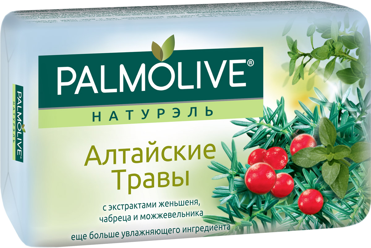 Palmolive Мыло туалетное Натурэль Алтайские Травы, 90 г с экстрактами женьшеня, чабреца и можжевельникаTR00988A Palmolive Мыло туалетное Натурэль Алтайские Травы, 90 г с экстрактами женьшеня, чабреца и можжевельникаTR00988AВдохновленное исконными алтайскими рецептами, новое мыло Palmolive Натурэль Алтайские травы содержит натуральные экстракты женьшеня, чабреца, можжевельника, которые столетиями использовались в России для восстановления тела и души. Женьшень стимулирует регенерацию тканей и микроциркуляцию крови, интенсивно питает и восстанавливает кожу. Чабрец обладает противовоспалительными, бактерицидными и ранозаживляющими свойствами. Можжевельник способствует увлажнению кожи, повышает её упругость и эластичность и прекрасно очищает.Товар сертифицирован.