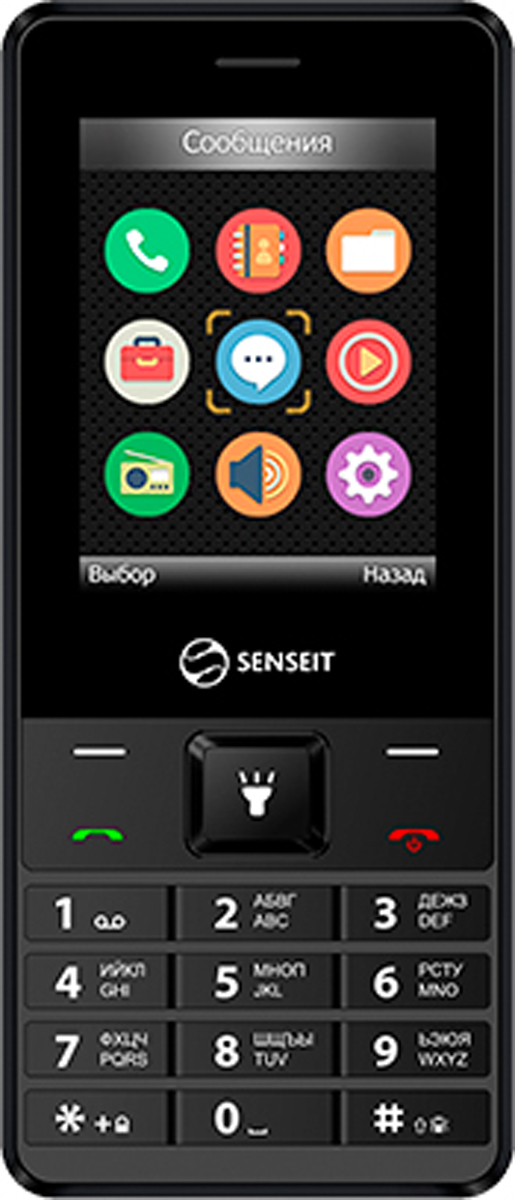 Senseit L208, BlackSENSEIT L208 Senseit L208, BlackSENSEIT L208Senseit L208 - компактный мобильный телефон, оснащенный мощной батареей 4000 мАч. Она позволит устройству проработать до 80 дней в режиме ожидания и 50 часов в режиме разговора. Кроме того, при помощи USB-адаптера вы сможете зарядить от него любое другое устройство.Данная модель поддерживает работу двух SIM карт, оснащен модулем Bluetooth, аудио плеером, FM приёмником и мощным фонариком.Аппарат поддерживает воспроизведение файлов MP3 и работу с картой памяти объемом до 32 Гб, что позволит хранить большое количество музыки, фото и видео.Телефон сертифицирован EAC и имеет русифицированную клавиатуру, меню и Руководство пользователя.