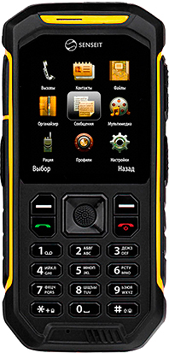 Senseit P300, YellowSENSEIT P300 жёлтый Senseit P300, YellowSENSEIT P300 жёлтыйМобильный телефон Senseit P300 - предназначен для тех, кому важно оставаться на связи даже там, где недоступна мобильная сеть.Защита IP67 убережет телефон от пыли, грязи и влаги, а также сохранит при падениях и ударах.Мощная батарея 2500мАч обеспечит до 7 часов работы в режиме разговора и до 200 часов работы в режиме ожидания.Встроенная рация работает в диапазоне PMR446 и позволит общаться на расстоянии около 1 километра.Телефон сертифицирован EAC и имеет русифицированную клавиатуру, меню и Руководство пользователя.