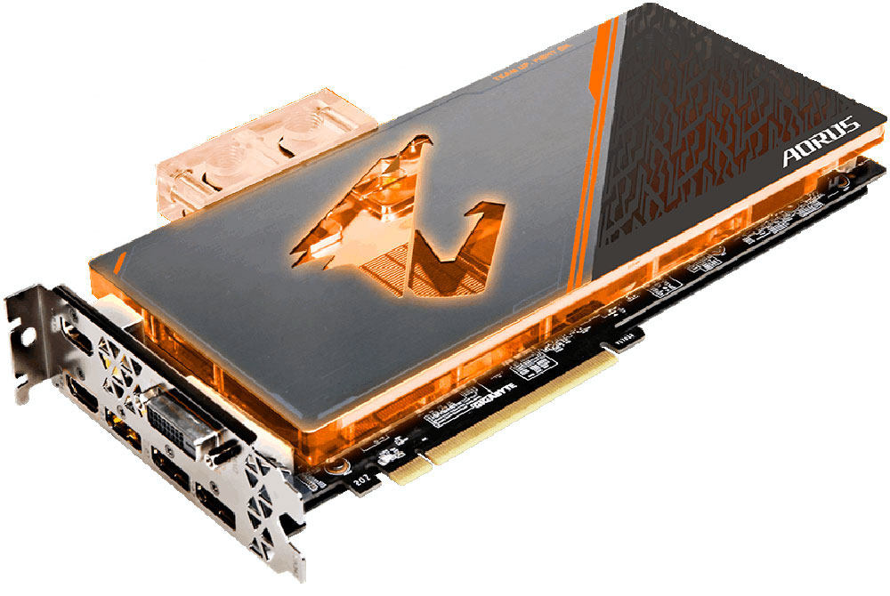 Gigabyte AORUS GeForce GTX 1080 Ti Waterforce WB Xtreme Edition 11GB видеокартаGV-N108TAORUSX WB-11GD Gigabyte AORUS GeForce GTX 1080 Ti Waterforce WB Xtreme Edition 11GB видеокартаGV-N108TAORUSX WB-11GDВидеокарта Gigabyte AORUS GeForce GTX 1080 Ti Waterforce WB Xtreme Edition основаны на революционной архитектуре nVidia Pascal GPU, обеспечивая невероятный игровой опыт.Технология nVidia GameWorks поддерживает последние требования современных мониторов, включая VR, мониторы с ультравысоким разрешением, так же обеспечивает плавный игровой процесс, кинематографический опыт, возможность захвата изображения 360 даже в VR.Откройте для себя новое поколение VR, с низким показателем задержки, наушниками последнего поколения, благодаря технологии nVidia VRWorks. VR аудио (звуковые эффекты), реалистичная графика и физика предметов, позволяют вам прочувствовать и услышать каждый момент.Система охлаждения WaterforceИспользуемый водоблок включает в себя медное никелированное основание, акриловую крышку, фронтальную декоративную и тыльную усилительную пластины с вырезами в виде логотипа Aorus, а также акриловый терминал. На внутренней стороне основания, напротив GPU, имеется массив микропластин для лучшего рассеивания тепла.Структура двухрядных подшипниковДвухрядные шариковые подшипники обладают лучшими параметрами теплостойкости и более эффективны, чем обычные. Следовательно, это обеспечивает более длительный срок службы вентилятора.Xtreme VR Link обеспечивает наилучшее решение, как для устройств виртуальной реальности (VR) c тремя коннекторами HDMI, так и для систем из трех 4K мониторов, которым необходимы три DP коннектора. Подключенные разъемы автоматически определяются при перезагрузке ПК.Работой системы подсветки RGB Fusion пользователь может управлять самостоятельно с помощью утилиты Aorus Graphics Engine. Поддерживается отображение 16.7 млн оттенков с различными эффектами: циклическая смена цвета, «вспышка», «двойная вспышка» и «дыхание».Создано для Xtreme Overclocking 12+2 фазы питанияЕсли сравнить с референсным дизайном видеокарты, то можно заметить, что 12+2 фазы питания на карте, позволяют Mosfet работать при температуре ниже, и обеспечивают стабильность напряжения и питания. Защита от перегрева и защита от перегрузки каждого Mosfet могут эффективно продлить время жизни видеокарты.Полностью автоматизированный производственный процессПолностью автоматизированный производственный процесс гарантирует высокое качество печатных плат и устраняет возможность возникновения острых выступов разъемов для пайки, которые находятся на поверхности печатной платы. Продуманная конструкция предотвращает ваши руки от порезов или непреднамеренных повреждений компонентов при создании системы.
