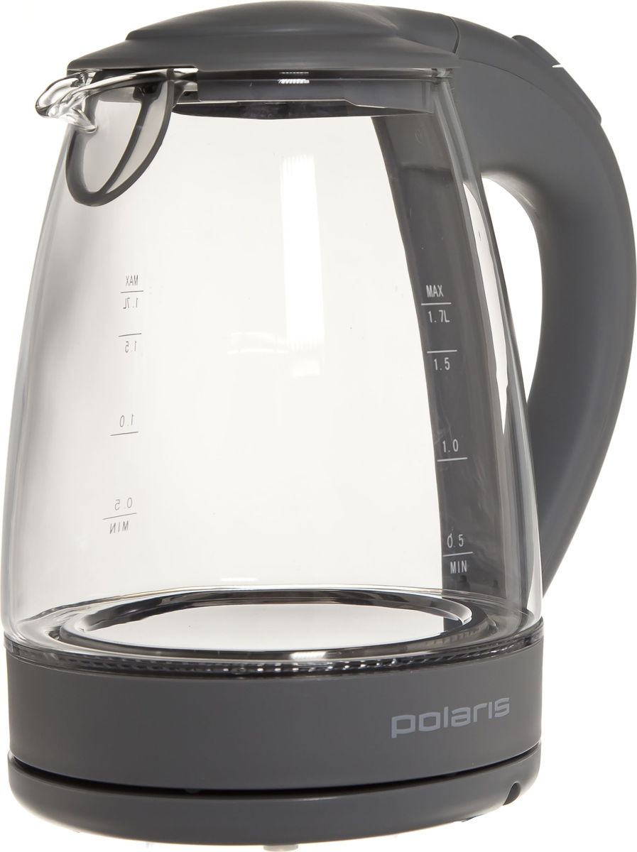 Polaris PWK 1767CGL, Light Grey чайник электрический006 Polaris PWK 1767CGL, Light Grey чайник электрический006Polaris PWK 1767CGL - электрический чайник объемом 1,7 литра, изготовлен из термопрочного стекла с элементами пластика, которые обладают высокой надежностью и длительным сроком службы.Ручка не нагревается во время работы прибора и имеет эргономичную форму.Специальная подставка позволяет чайнику вращаться на 360°.Для быстрого закипания чайник оснащен нагревательным элементом мощностью 2200 Вт, который расположен внутри стального дна для более равномерного нагрева воды.Чайник Polaris PWK 1767CGL имеет высокий уровень безопасности: блокировку включения без воды и автоотключение при закипании.