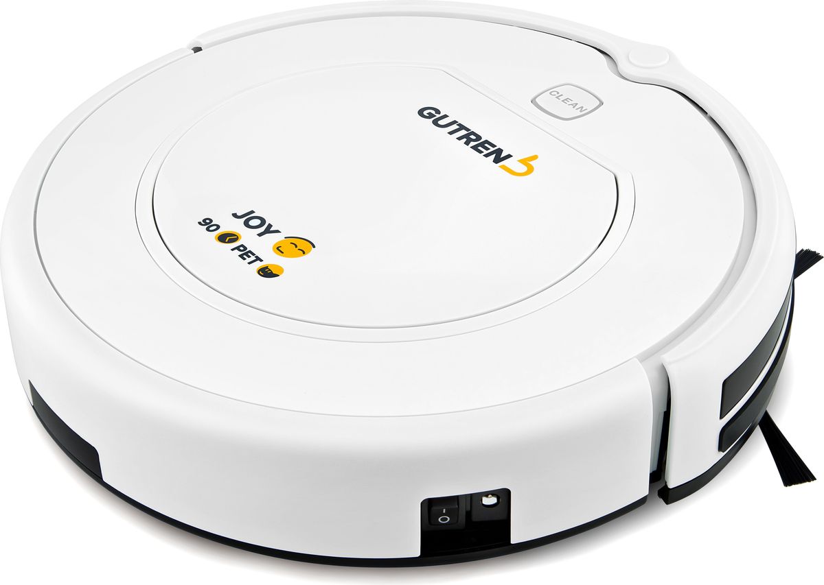 Gutrend Joy G90W, White робот-пылесосG90W Gutrend Joy G90W, White робот-пылесосG90WОдна из ключевых особенностей данной модели - это максимальная простота в использовании. Вам не придется долго разбираться в настройках и принципах работы - все управление сводится к нажатию одной кнопки. Остальное робот сделает сам.JOY 90 PET очень компактный (30 см в диаметре и 7,5 см в высоту) и легкий (1,8 кг), что обеспечивает ему лучшую проходимость и маневренность.Он помогает устранять бытовой мусор, пыль, шерсть домашних животных и отлично убирает любые типы поверхностей: линолеум, паркет, ламинат, кафельную плитку и ковролин.При этом пылесос совмещает в себе комплекс только важных и полезных функций: обнаружение препятствий, предотвращение падений с высоты, уборка по расписанию, увеличение мощности всасывания, защита от запутывания, оповещение об ошибках.В данной модели предусмотрены 5 необходимых режимов уборки: автоматическая, по спирали, вдоль стен и в углах, в режиме «зиг-заг», по расписанию. Литий-ионный аккумулятор высокой емкости (2200 mAh) позволяет роботу GUTREND JOY 90 PET убирать помещение беспрерывно в течение 90 мин., площадью до 100 кв м. Робот-пылесос отличается низким уровнем шума, который не превышает 50 Дб.Благодаря высокой мощности всасывания, а также конструкции щеток и всасывающего отверстия, данная модель особенно хорошо справляется с шерстью и волосами домашних питомцев.Данная модель имеет вместительный пылесборник (0.6 л), что позволяет очищать его от мусора намного реже. Пылесборник предусматривает две ступени фильтрации: сетчатый фильтр для крупного мусора и HEPA-фильтр для удержания мельчайших частиц пыли. Он легко извлекается из корпуса пылесоса, а чистка пылесборника не доставит владельцу никаких трудностей. И фильтры, и сам пылесборник легко можно мыть под водой.Одна из ключевых особенностей данной модели - это максимальная простота в использовании. Вам не придется долго разбираться в настройках и принципах работы - все управление сводится к нажатию одной кнопки. Остальное робот сделает сам.