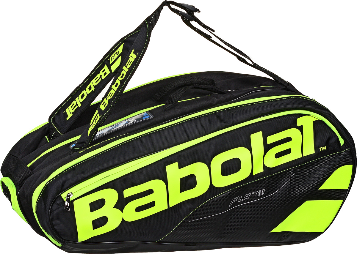 Чехол для теннисных ракеток Babolat Pure, на 12 ракеток, цвет: желтый, черный751133 Чехол для теннисных ракеток Babolat Pure, на 12 ракеток, цвет: желтый, черный751133Babolat Pure - чехол с тремя основными отделениями для 12 ракеток, два отделения из которых с защитой термоизоляции, которое предотвращает потерю натяжения струн. На внешней стороне чехла отделение на молнии с двумя внутренними карманами и с сумкой для обуви. С другой стороны чехла есть также плотное отделение на молнии, которое защитит хрупкие вещи. Есть вентилируемое отделение для обуви. Чехол имеет две ручки для переноски чехла, одна расположена сверху, другая сбоку чехла. Регулируемые плечевые ремни. В чехле Babolat Pure есть все необходимое для полноценной тренировки. Вместимость: 12 ракеток.Размеры (ДxВxШ): 75 x 48 x 32 см.Объем: 67 л.