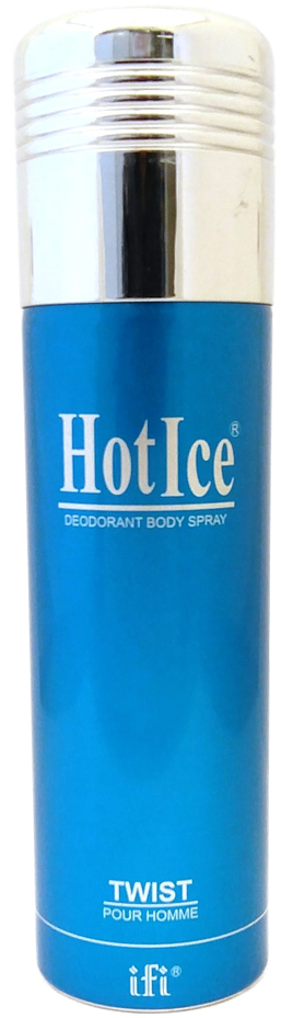 Hot Ice Дезодорант Twist M Deo Spr, 200 мл215994 Hot Ice Дезодорант Twist M Deo Spr, 200 мл215994Hot Ice Twist Pour Homme – стойкий парфюмированный дезодорант арабского производства в металлическом флаконе с мелкодисперсным пульверизатором. Ароматическая композиция, обладающая стойкостью парфюмированной воды, представляет собой томный, классический восточный аромат с морскими мотивами, окружающий своего владельца колоритом и энергией экзотического Востока.