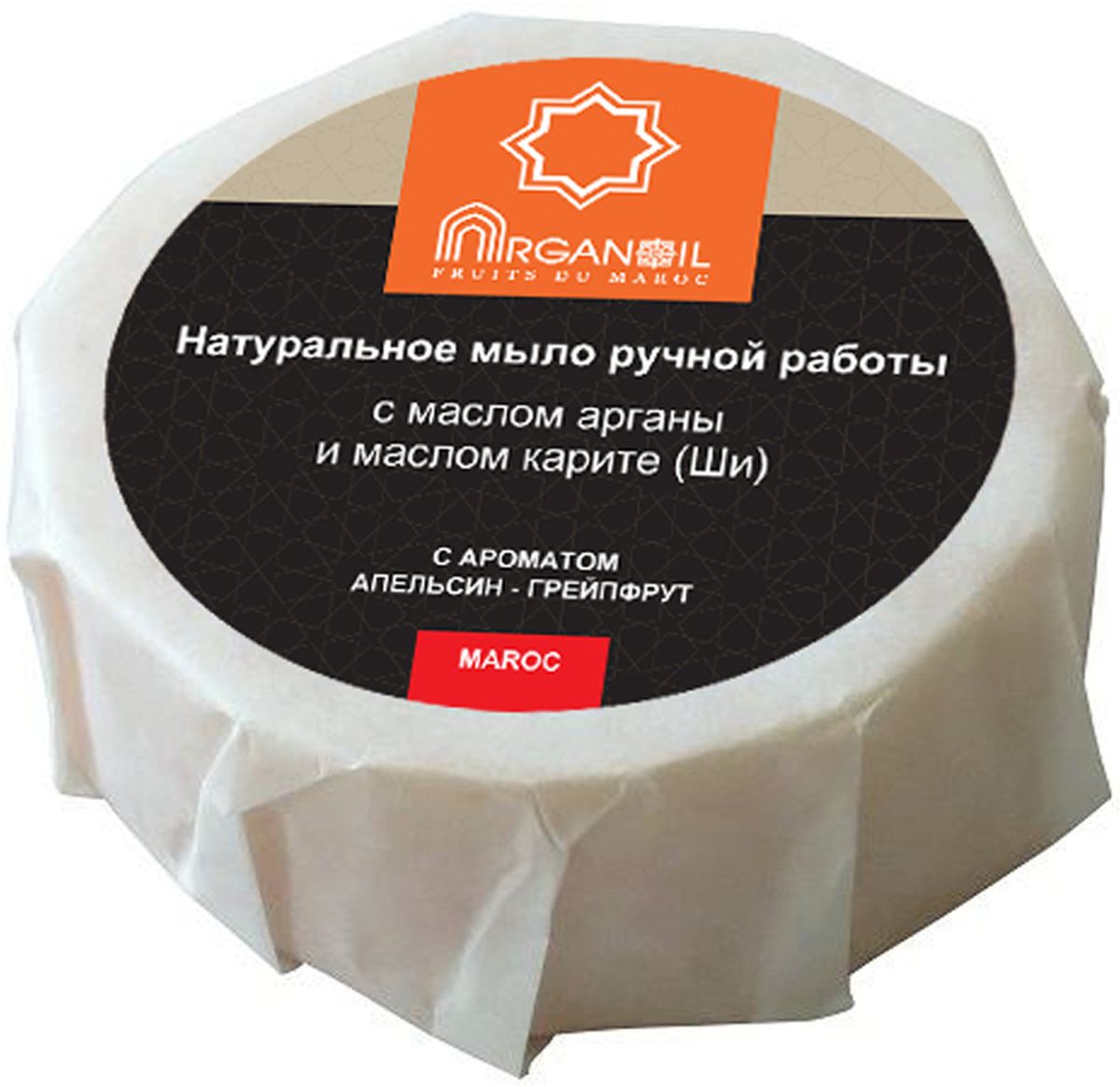 Дом Арганы Натуральное мыло ручной работы с маслом арганы и карите (ши) Arganoil с ароматом Апельсин - Грейпфрут, 100 г70827 Дом Арганы Натуральное мыло ручной работы с маслом арганы и карите (ши) Arganoil с ароматом Апельсин - Грейпфрут, 100 г70827Натуральные компоненты, входящие в состав мыла, благотворно влияют на кожу, бережно очищая, смягчая ее, способствуя регенерации клеток кожи, сохраняя ее молодость и красоту. Аромат апельсина и грейпфрута тонизирует и поднимает настроение. Натуральное мыло варится исключительно вручную на высококачественных растительных маслах, изготовлено по уникальной технологии мыловарения на базе старинных марокканских рецептов. Мыло подходит обладателям нежной, сухой, чувствительной кожи.