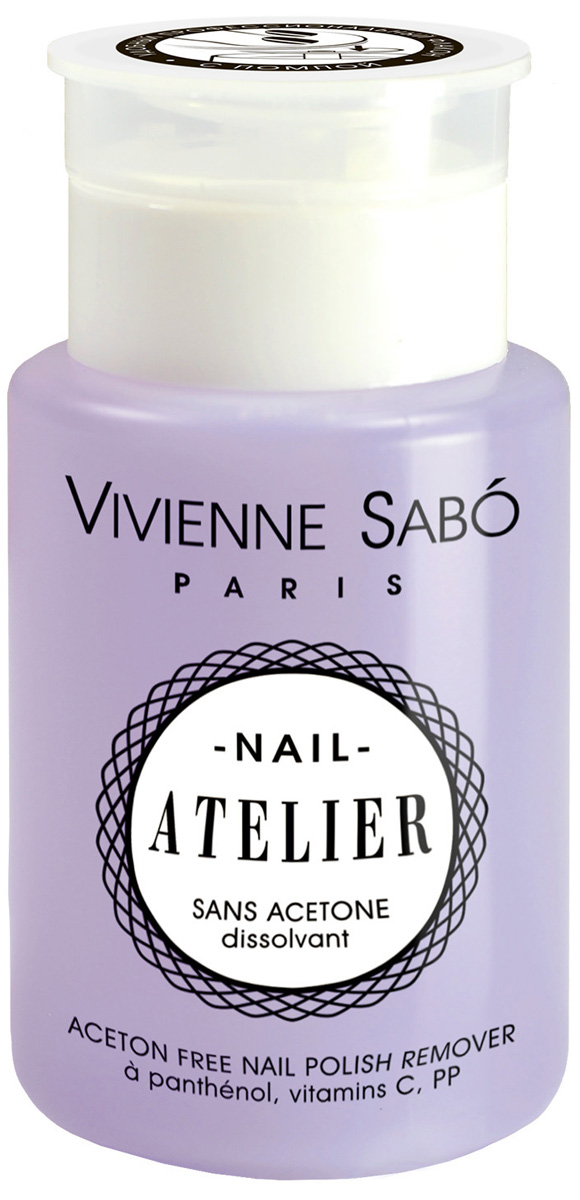Vivienne Sabo Жидкость для снятия лака без ацетона с помпой Nail Atelier, 150 млD215010996 Vivienne Sabo Жидкость для снятия лака без ацетона с помпой Nail Atelier, 150 млD215010996Идеально удалит любой лак, увлажнит ногтевую пластину и оставит на ногтях тонкий цветочный аромат. Без ацетона (150 мл в профессиональной упаковке с удобной помпой).