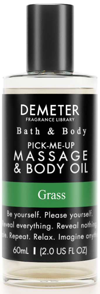 Demeter Масло для тела и массажа Трава (Grass), 60 млDM06231 Demeter Масло для тела и массажа Трава (Grass), 60 млDM06231Нет, это не та трава, о которой вы могли подумать. Это та самая свежая трава, которая растёт в лесу или на газоне возле вашего загородного дома. Свежая, летняя, на ней играют, на ней лежат, а серьёзные спортсмены на ней занимаются спортом. Так что если ваш друг или подруга футболист, хоккеист (на траве) или гольфист — смело дарите этот аромат. Они оценят!