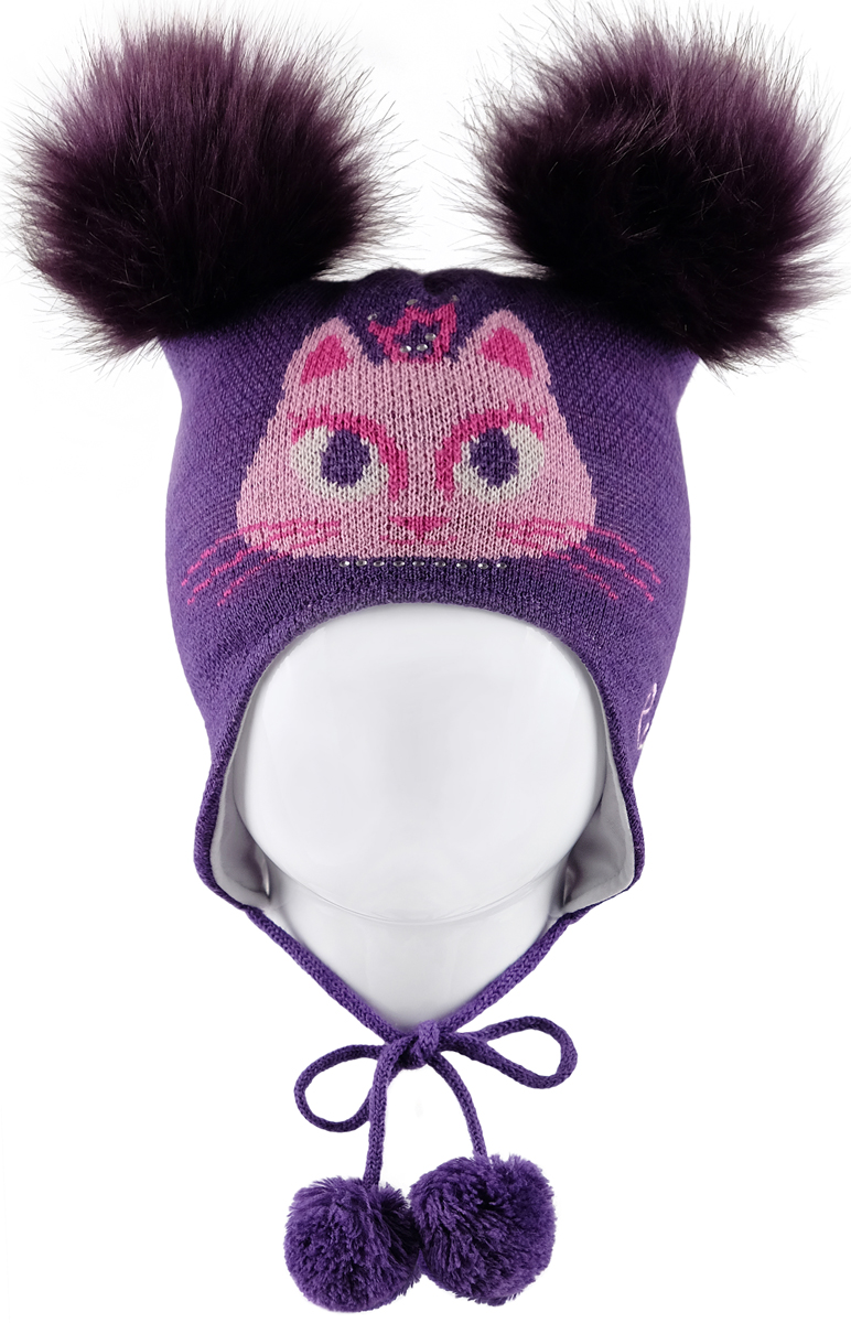 Шапка для девочки Reike Кошечки, цвет: фиолетовый. RKN1718-1_PRC purple. Размер 50RKN1718-1_PRC purple Шапка для девочки Reike Кошечки, цвет: фиолетовый. RKN1718-1_PRC purple. Размер 50RKN1718-1_PRC purpleШапка на завязках с помпонами на концах Reike Кошечки изготовлена из высококачественного материала на основе шерсти и акрила. Модель с хлопковой подкладкой дополнительно утеплена на ушках. Шапочка с двумя объемными помпонами из искусственного меха украшена вышивкой логотипа Reike и рисунком со стразами в стиле коллекции. Уважаемые клиенты!Размер, доступный для заказа, является обхватом головы.