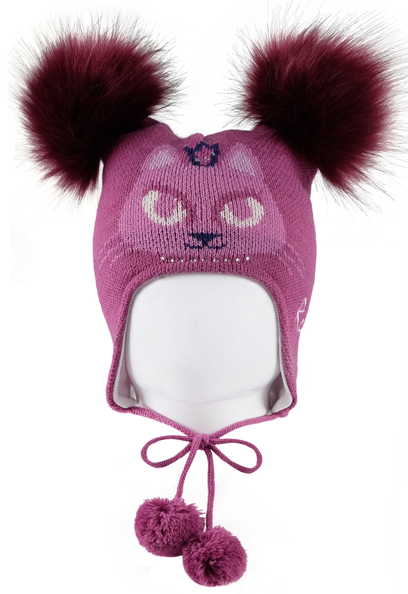 Шапка для девочки Reike Кошечки, цвет: фуксия. RKN1718-1_PRC fuchsia. Размер 52RKN1718-1_PRC fuchsia Шапка для девочки Reike Кошечки, цвет: фуксия. RKN1718-1_PRC fuchsia. Размер 52RKN1718-1_PRC fuchsiaШапка на завязках с помпонами на концах Reike Кошечки изготовлена из высококачественного материала на основе шерсти и акрила. Модель с хлопковой подкладкой дополнительно утеплена на ушках. Шапочка с двумя объемными помпонами из искусственного меха украшена вышивкой логотипа Reike и рисунком со стразами в стиле коллекции. Уважаемые клиенты!Размер, доступный для заказа, является обхватом головы.