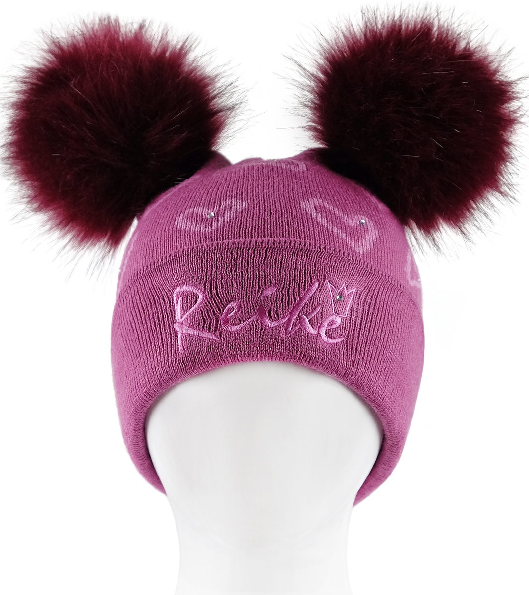Шапка для девочки Reike Кошечки, цвет: фуксия. RKN1718-2_PRC fuchsia. Размер 54RKN1718-2_PRC fuchsia Шапка для девочки Reike Кошечки, цвет: фуксия. RKN1718-2_PRC fuchsia. Размер 54RKN1718-2_PRC fuchsiaШапка для девочки Reike Кошечки изготовлена из высококачественного материала на основе шерсти и акрила. Модель двухслойной вязки с отворотом дополнительно утеплена на ушках. Шапочка с двумя помпонами из искусственного меха спереди декорирована стразами и вышитым логотипом Reike.Уважаемые клиенты!Размер, доступный для заказа, является обхватом головы.