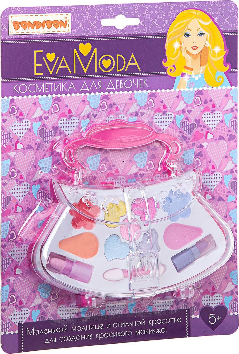 Bondibon Набор детской декоративной косметики Eva Moda ВВ1750ВВ1750 Bondibon Набор детской декоративной косметики Eva Moda ВВ1750ВВ1750Набор аксессуаров для создания красивого макияжа необходим маленькой моднице! Всё должно быть, как у взрослой леди: губные помады, лаки для ногтей, блески для губ, тени для век, румяна! Осталось применить творческий подход и создать свой неповторимый образ! Вся косметика гипоаллергенна и безопасна для детей, легко смывается с кожи водой. В набор входят сумочка-косметичка, тени для век (5 оттенков; 3,5г), аппликатор, помады (2 цвета; 1,6г), блеск для губ (4 цвета; 2,8г).