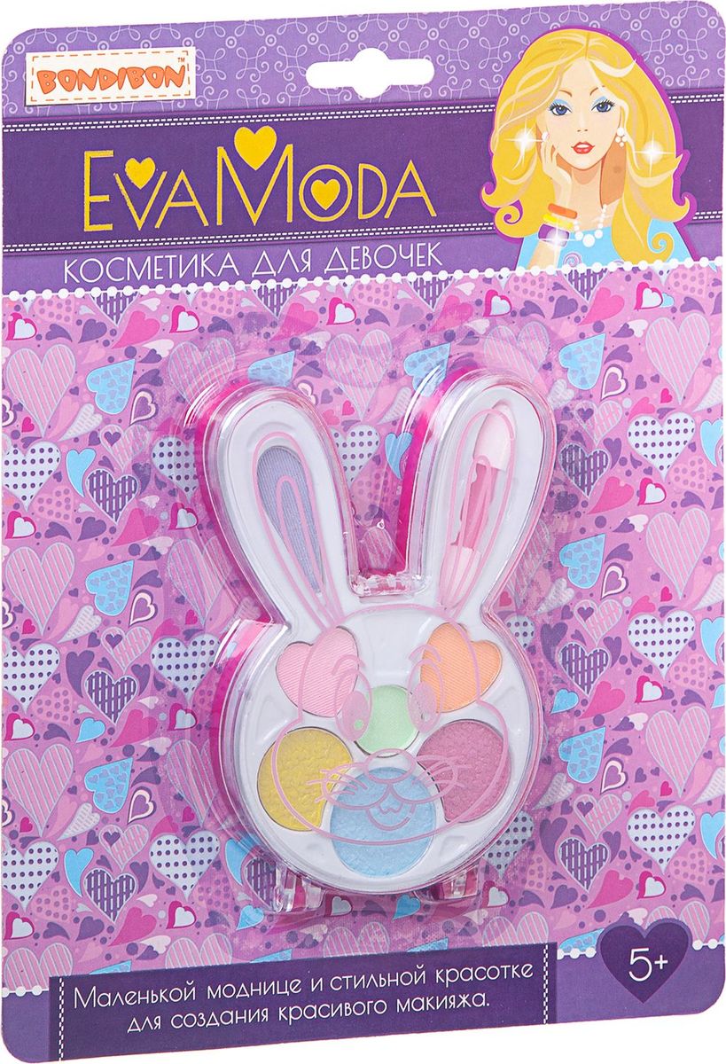 Bondibon Набор детской декоративной косметики Eva Moda ВВ1751ВВ1751 Bondibon Набор детской декоративной косметики Eva Moda ВВ1751ВВ1751Набор аксессуаров для создания красивого макияжа необходим маленькой моднице! Всё должно быть, как у взрослой леди: губные помады, лаки для ногтей, блески для губ, тени для век, румяна! Осталось применить творческий подход и создать свой неповторимый образ! Вся косметика гипоаллергенна и безопасна для детей, легко смывается с кожи водой. В набор входят зайчик с тенями для век (7 оттенков; 4,9г) и аппликатор.