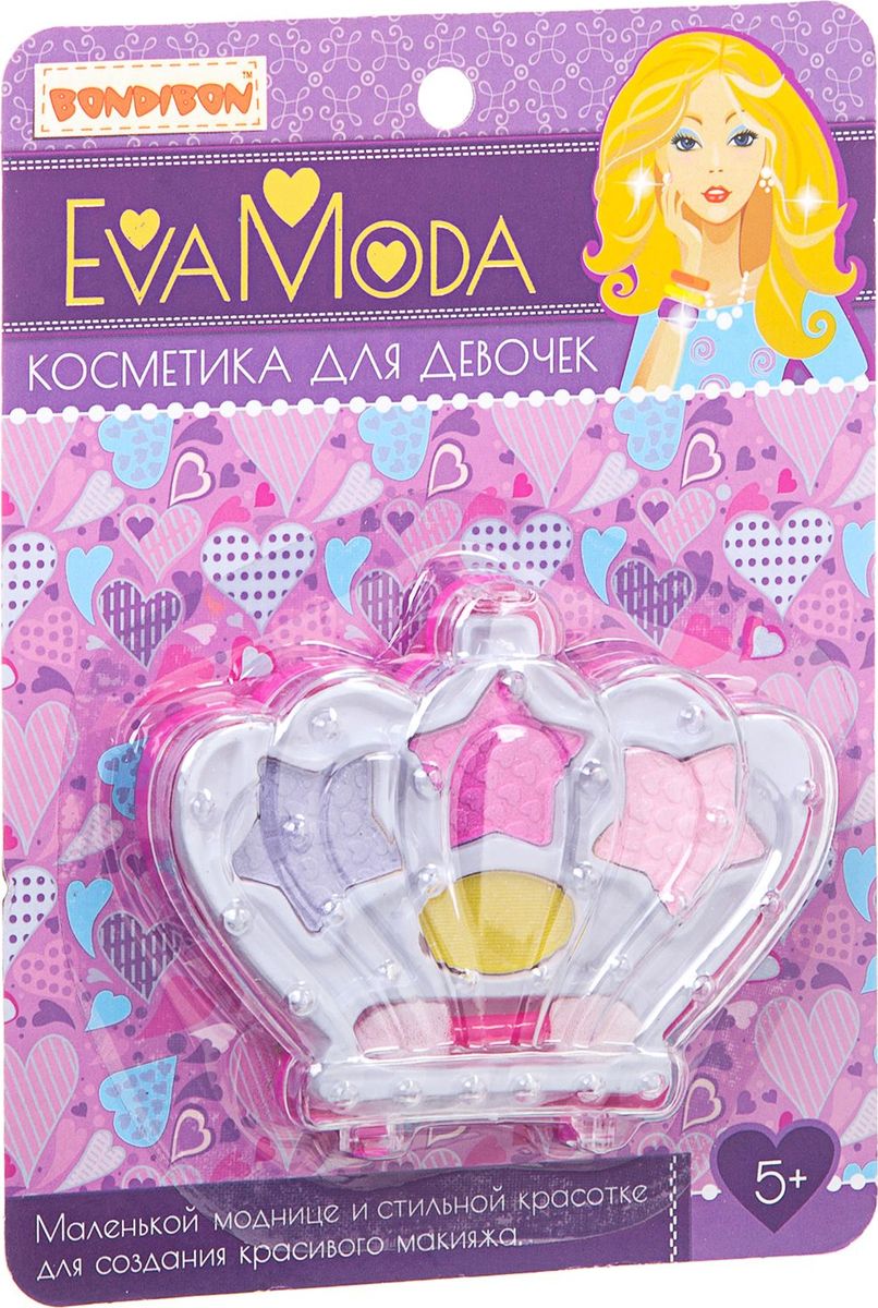 Bondibon Набор детской декоративной косметики Eva Moda ВВ1762ВВ1762 Bondibon Набор детской декоративной косметики Eva Moda ВВ1762ВВ1762Набор аксессуаров для создания красивого макияжа необходим маленькой моднице! Всё должно быть, как у взрослой леди: губные помады, лаки для ногтей, блески для губ, тени для век, румяна ! Осталось применить творческий подход и создать свой неповторимый образ! Вся косметика гипоаллергенна и безопасна для детей, легко смывается с кожи водой. В набор входят корона с тенями для век (4 оттенка; 2,8г) и аппликатором.