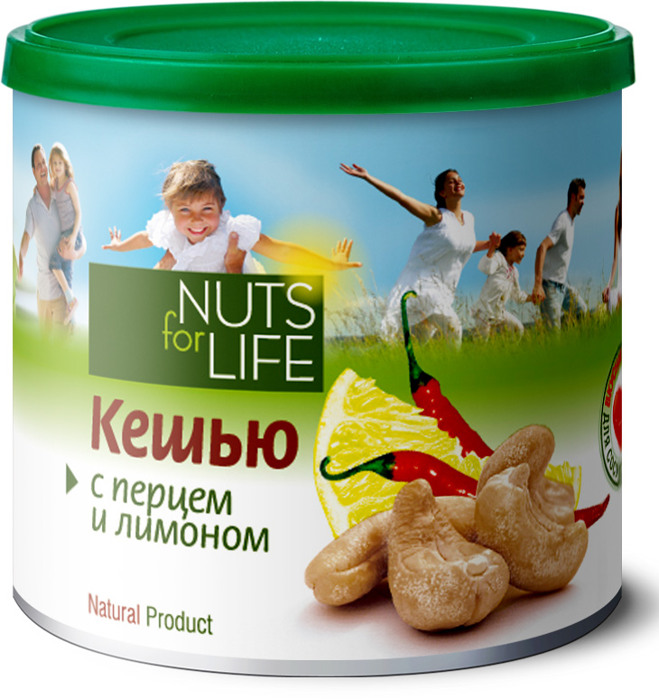 Nuts for Life Кешью обжаренный соленый с перцем и лимоном, 115 гU921040 Nuts for Life Кешью обжаренный соленый с перцем и лимоном, 115 гU921040Для тех, кто любит поострее! Отборный обжаренный кешью с добавлением соли, натурального лимонного сока и смеси белого, черного и красного перцев - это потрясающе вкусный снэк!