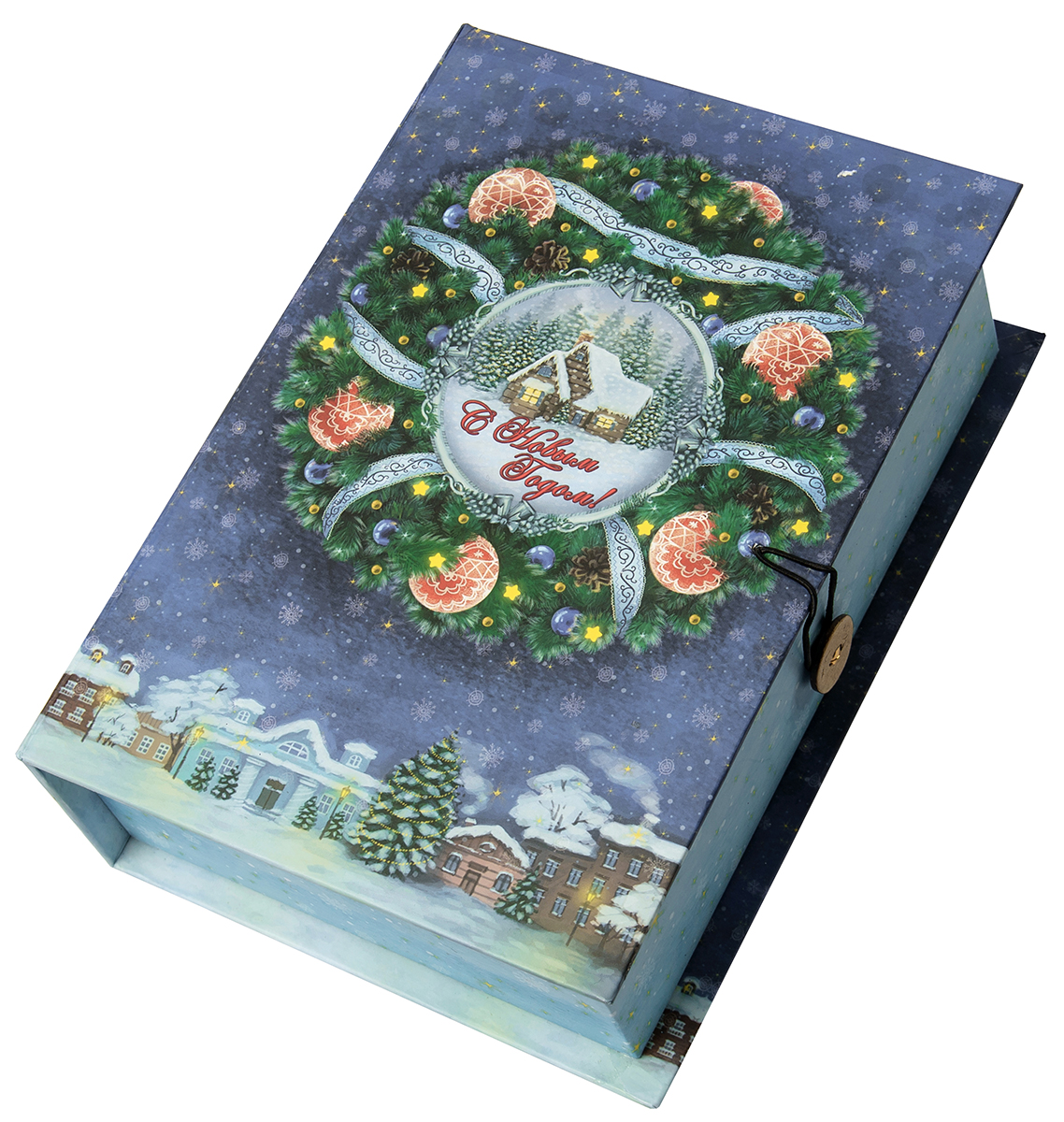 Коробка подарочная Magic Time Новогодний венок, размер M. 7504375043 Коробка подарочная Magic Time Новогодний венок, размер M. 7504375043Подарочная коробка Новогодний венок-M из мелованного, ламинированного, негофрированного картона плотностью 1100 г, м2, с полноцветным декоративным рисунком на внутренней и наружной части, 20x14x6, артикул 75043