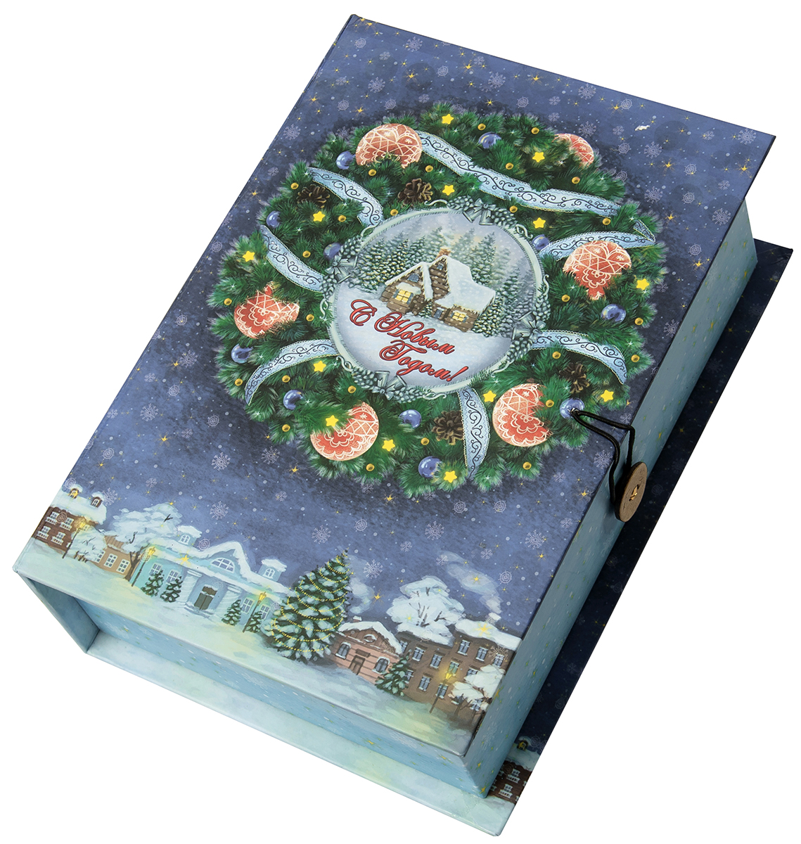 Коробка подарочная Magic Time Новогодний венок, размер S. 7504475044 Коробка подарочная Magic Time Новогодний венок, размер S. 7504475044Подарочная коробка Новогодний венок-S из мелованного, ламинированного, негофрированного картона плотностью 1100 г, м2, с полноцветным декоративным рисунком на внутренней и наружной части, 18x12x5, артикул 75044