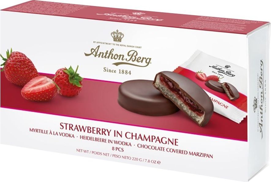 Anthon Berg шоколадные конфеты с марципаном клубника в шампанском, 220 гК988540 Anthon Berg шоколадные конфеты с марципаном клубника в шампанском, 220 гК988540Шоколадные конфеты с марципаном Антон Берг Клубника в шампанском представляют собой диск с начинкой из нежнейшего марципана и джема с привкусом алкоголя, покрытый шоколадом. Каждый диск имеет индивидуальную обертку. В линейке 6 вкусов с различными наполнителями. Идеально подходит для неформального подарка. Прекрасное дополнение к чашке кофе или чая.Белки: 7 г, углеводы: 51 г, жиры: 23 г.