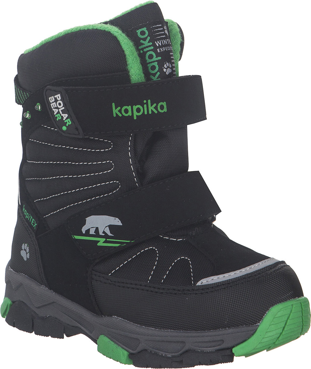 Ботинки для мальчика Kapika KapiTEX, цвет: черный, зеленый. 42235-1. Размер 30