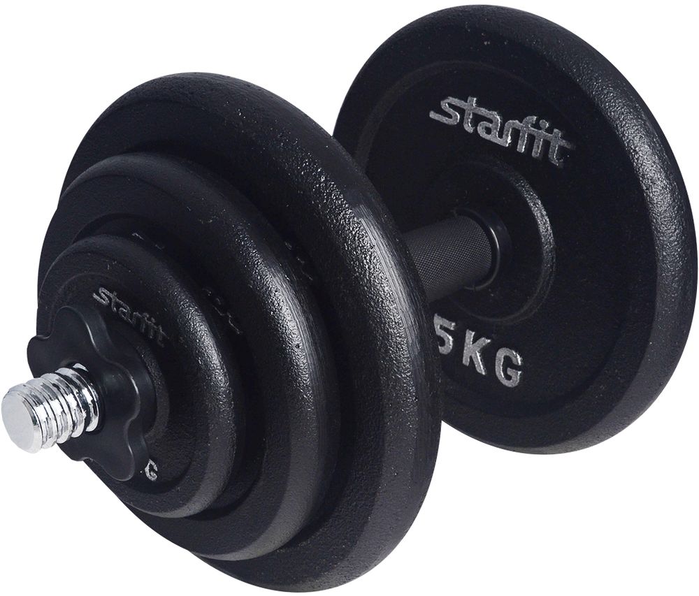 Гантель чугунная Starfit DB-703, разборная, 18 кгУТ-00011253 Гантель чугунная Starfit DB-703, разборная, 18 кгУТ-00011253Гантель чугунная Starfit DB-703 изготовлена из стального грифа с пластиковым хватом и чугунных дисков разного веса. Нескользящая поверхность грифа на месте хвата повышает безопасность тренировок.Широкий шаг резьбы позволяет за считанные секунды поменять вес.Гриф комплектуется пластиковыми замками, которые надежно фиксируют диски на грифе.Упакована в коробку из качественного гофрокартона с оригинальной вырубкой для удобной переноски гантели.Многофункциональность использования делает разборную гантель одним из самых удобных снарядов для дома или зала - вес гантели можно менять согласно требуемой нагрузке.Основные характеристики:Вес: 18 кг.Общая длина грифа: 35 см.Диаметр грифа: 2,5 см.Длина хвата:11,5 см.Длина посадочного места с каждой стороны: 10,3 см.Материал фиксирующего кольца: пластик.Диаметр посадочного отверстия фиксирующего замка: 2,6см.Ширина фиксирующего замка: 1,7см.Количество дисков на грифе: 6 шт.Максимальная нагрузка на гриф: 50 кг.<br