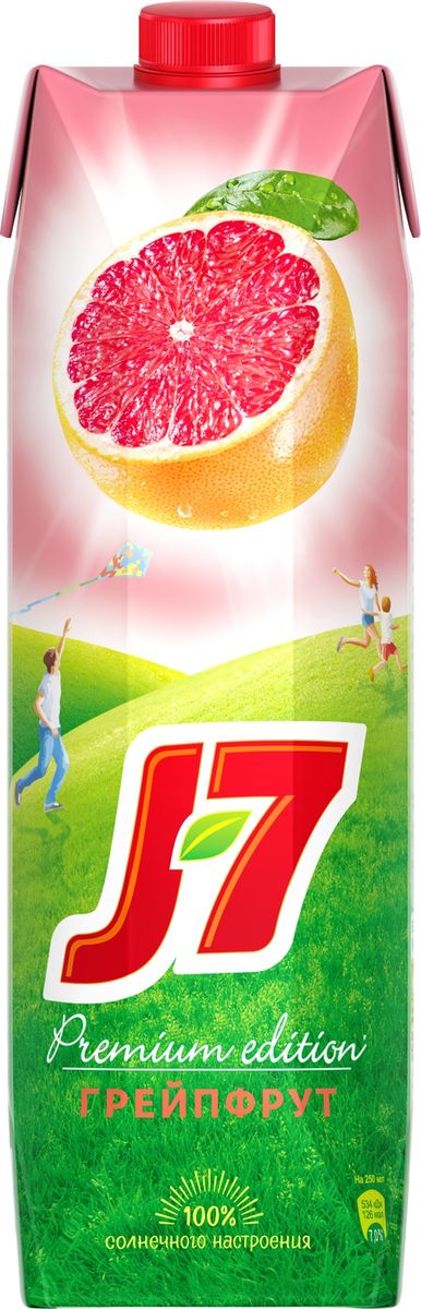J-7 Грейпфрут нектар с мякотью 0,97 л340024704 J-7 Грейпфрут нектар с мякотью 0,97 л340024704J7 сохраняет энергию солнца, которую впитал в себя красный грейпфрут – ароматный, сладкий и такой манящий… Его яркий вкус подарит вам заряд бодрости и энергию на весь день.О бренде:J7 - первый бренд пакетированного сока, появившийся на российском рынке в 1994 г. Основная линейка 100% соков и нектаров J7 состоит из 12 вкусов, каждый из которых сохраняет неповторимый вкус солнечных фруктов.