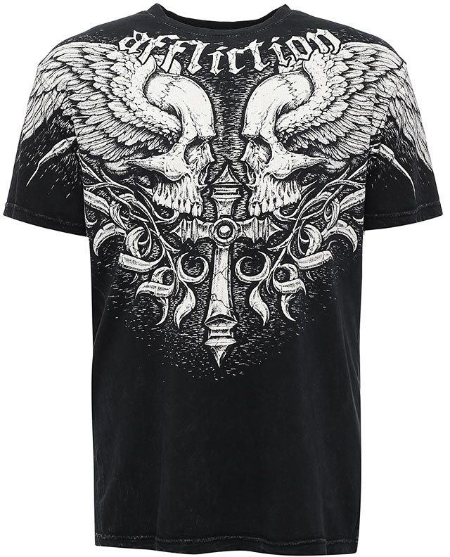 Футболка мужская Affliction Power Tour, цвет: черный. A13871. Размер 3XL (56)A13871 Футболка мужская Affliction Power Tour, цвет: черный. A13871. Размер 3XL (56)A13871Футболка мужская Affliction выполнена из натурального хлопка. Модель с круглым вырезом горловины и короткими рукавами оформлена оригинальным принтом.